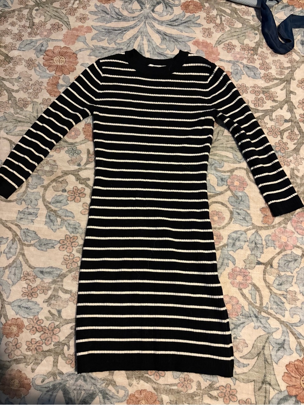 Forever 21 Black and White Striped Ribbed Knit Dress